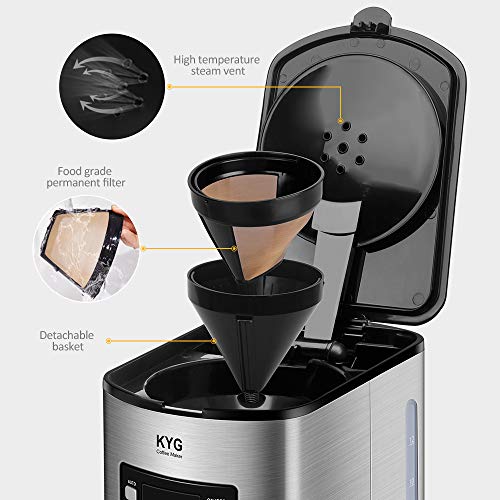 KYG Cafetera Goteo Máquina de Café con Temporizador Cafetera de Filtro Reutilizable y Función de Mantener Caliente Jarra de 1,80 litros Acero Inoxidable 1000W 